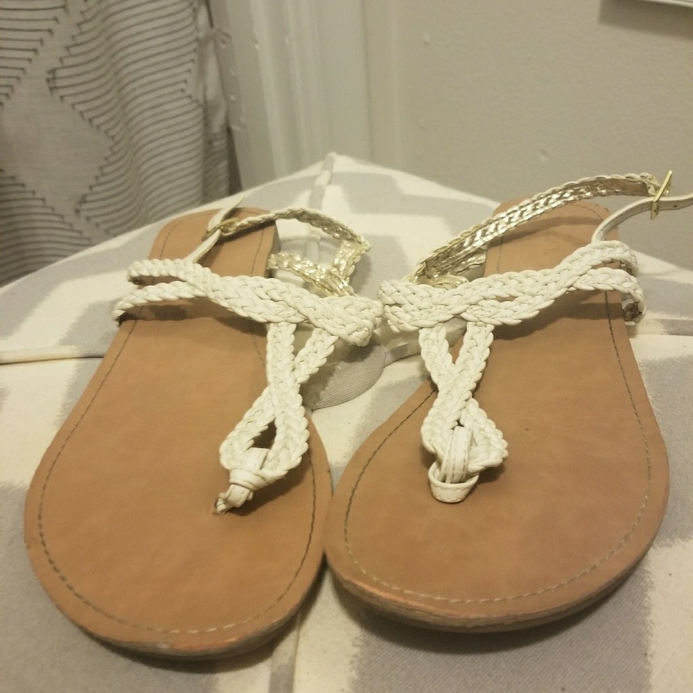White strappy flip flops